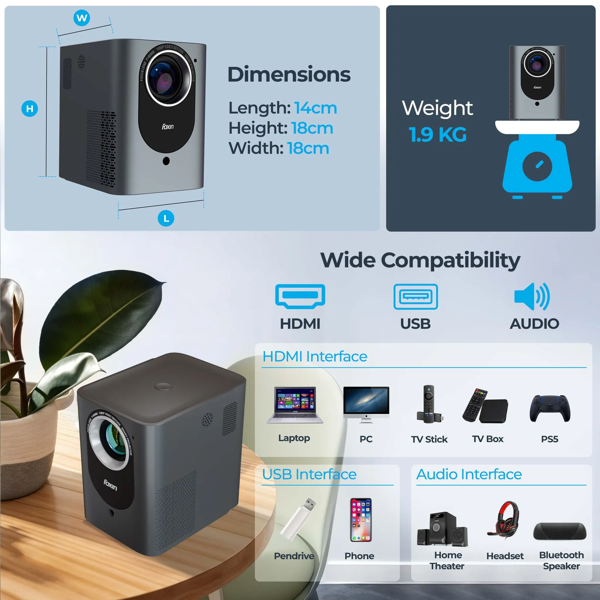 Foxin Projector Vision 610 (USB | HDMI) view 7
